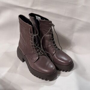 Franco Sarto Women's Jetson Ankle Boot Combat Leather Boots Tan/Beige Size 7.5